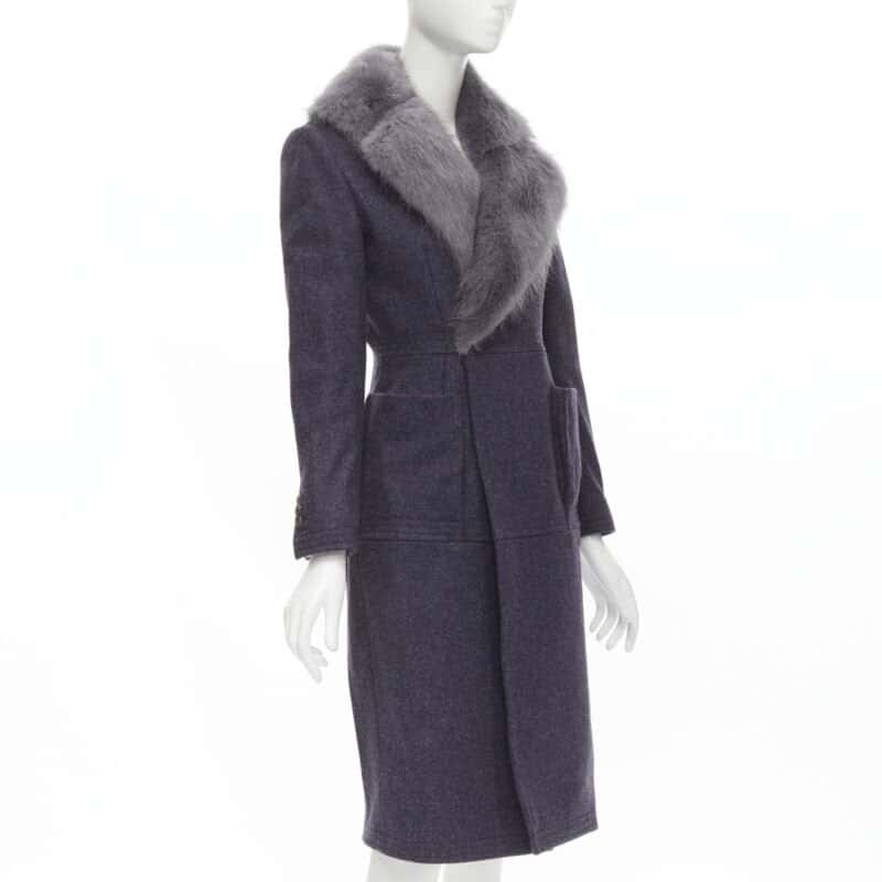 Thom Browne Grey Fur Collar Coat Grey Wool Never worn - Model View