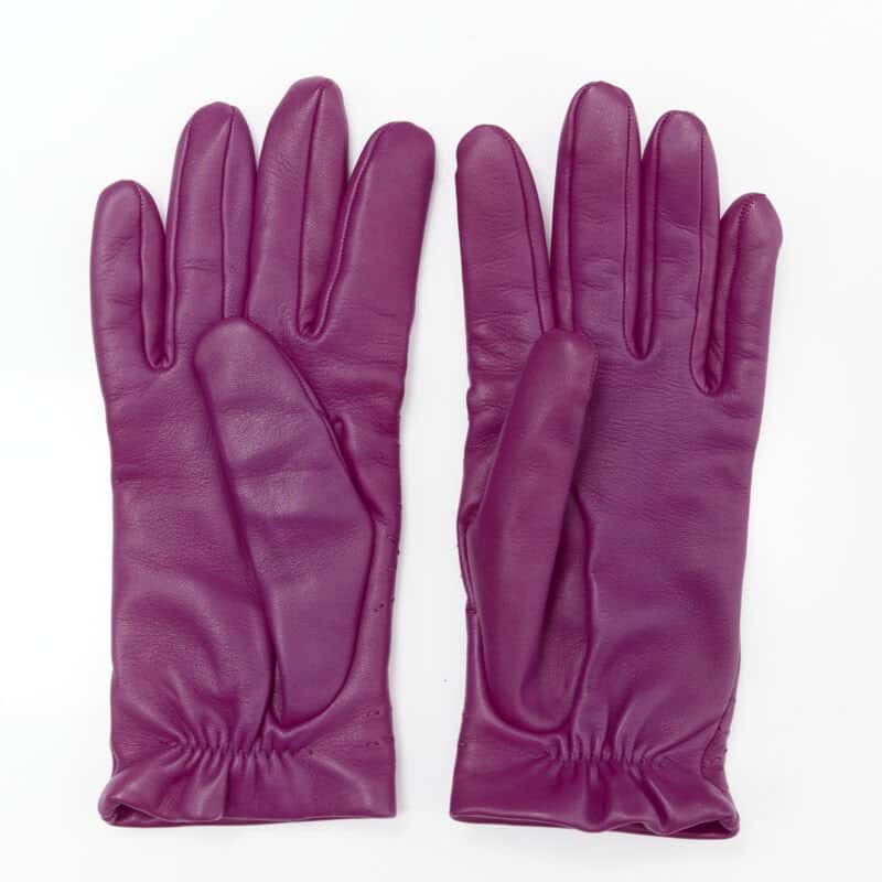 Hermès Green Medor Gloves Purple Leather Never worn - Back View