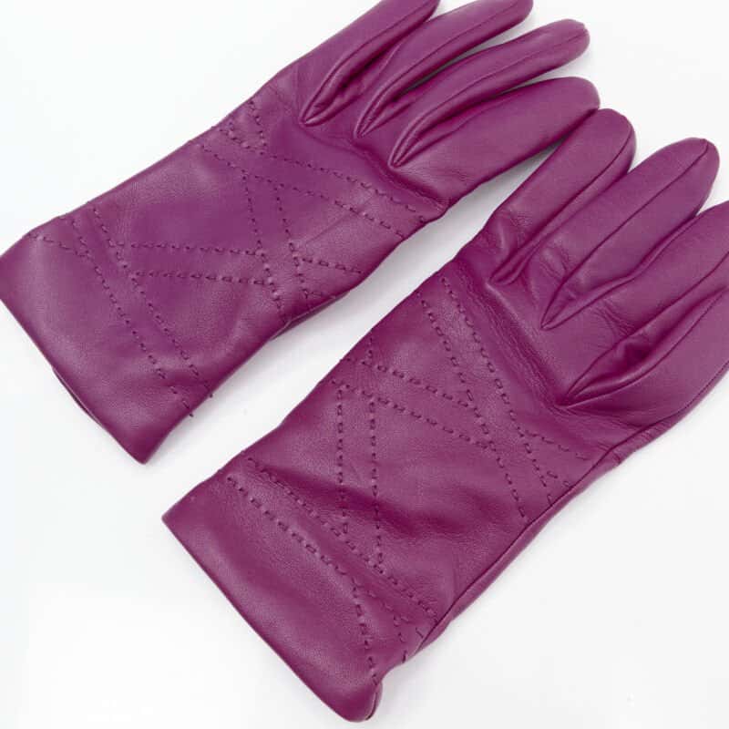 Hermès Green Medor Gloves Purple Leather Never worn - Inside View