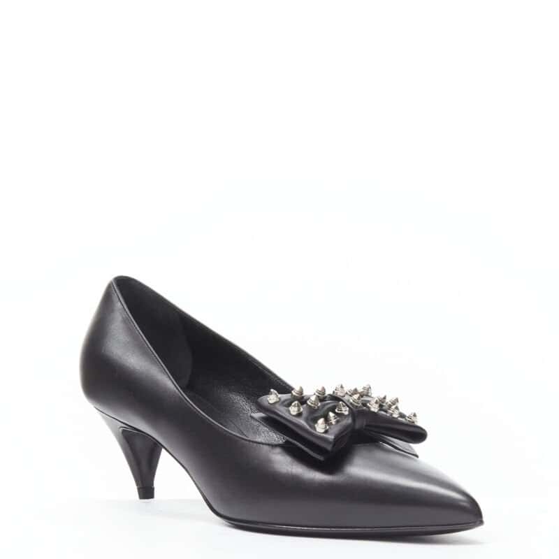 Saint Laurent Studded Bow Pumps Black Leather Never worn - Front View