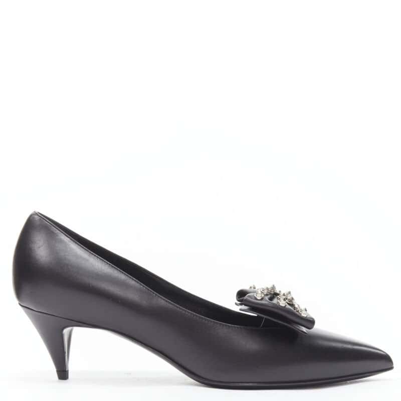 Saint Laurent Studded Bow Pumps Black Leather Never worn - Back View