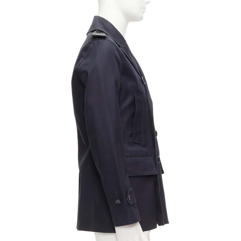 Burberry Navy Leather Short Trench Navy Cotton Fair condition - Model View