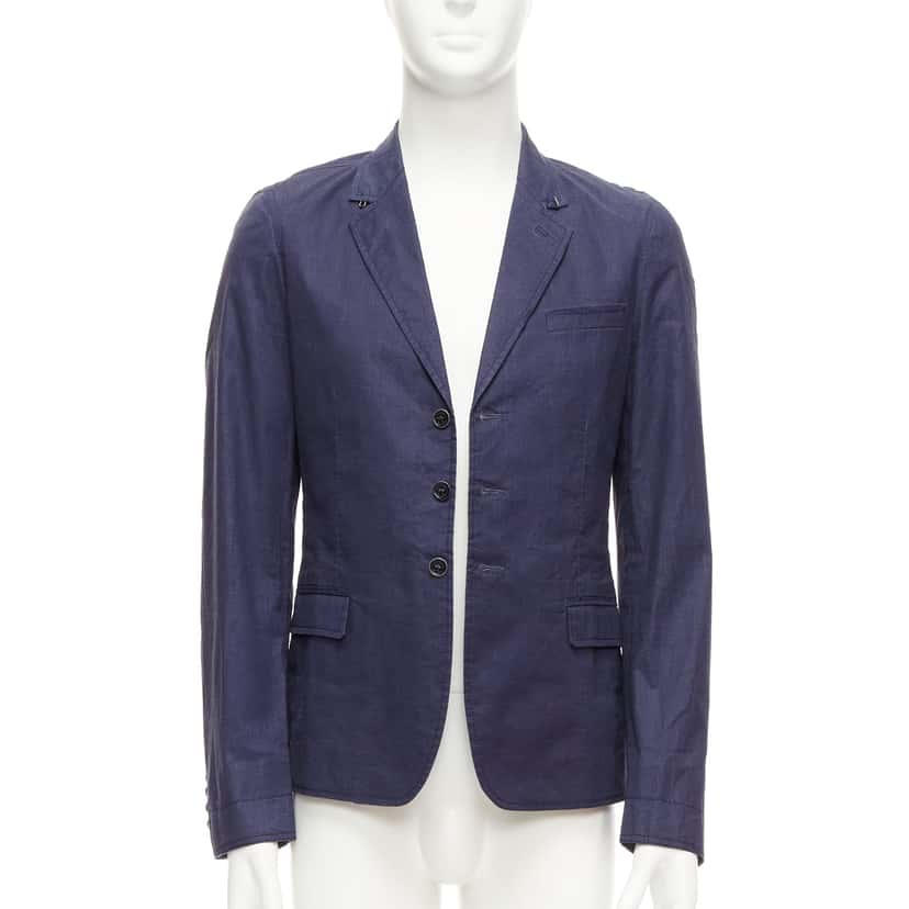 Burberry Navy Coated Linen Blazer Navy Linen Fair condition - Front View