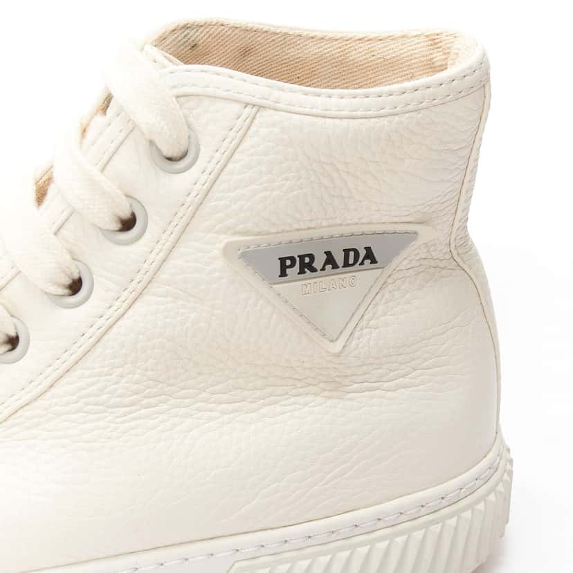 Prada Triangle High Tops White Leather Good condition - Back View