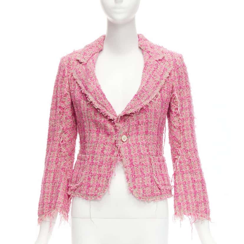 Junya Watanabe Pink Distressed Tweed Jacket Pink Linen Very good condition - Front View
