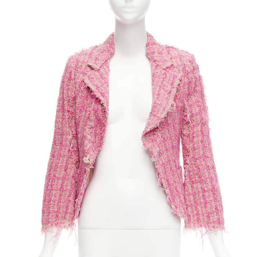 Junya Watanabe Pink Distressed Tweed Jacket Pink Linen Very good condition - Inside View