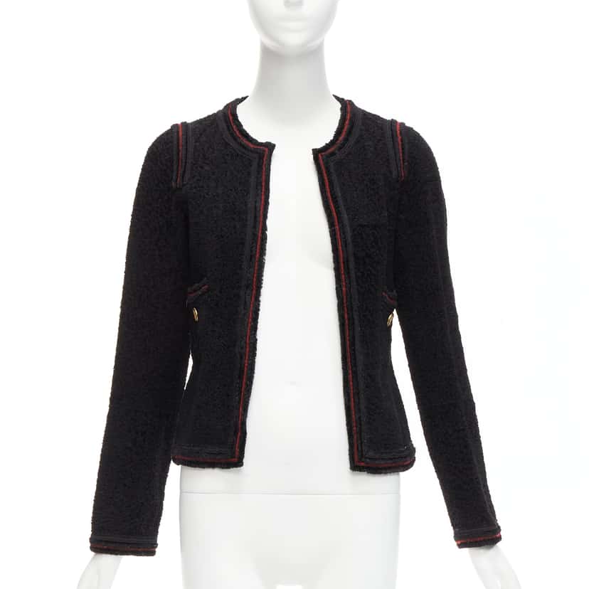 Chanel Black Tweed CC Jacket Black Wool Very good condition - Front View