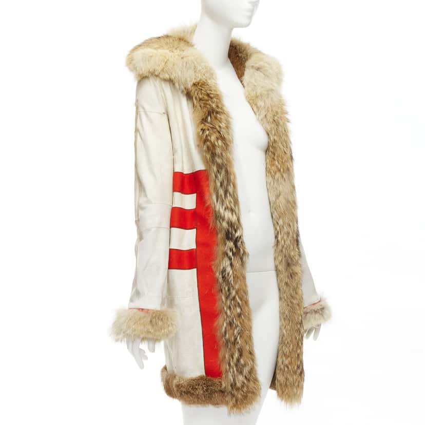 Balenciaga Cream Fur Longline Coat Brown Fur Fair condition - Front View