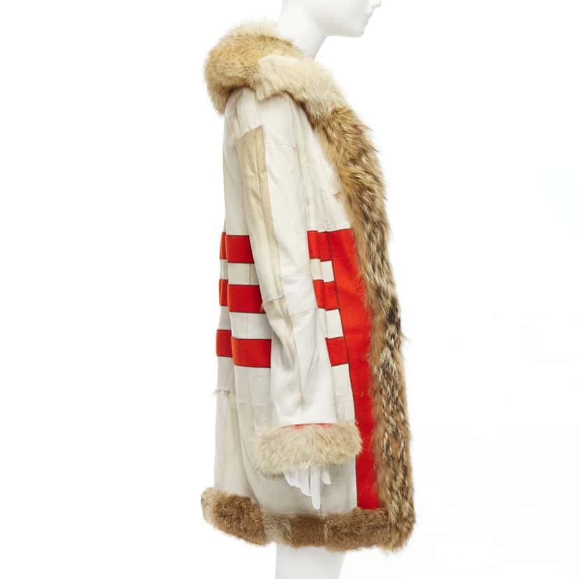 Balenciaga Cream Fur Longline Coat Brown Fur Fair condition - Model View