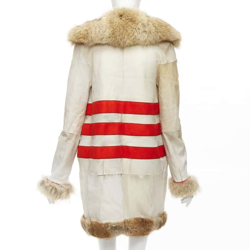 Balenciaga Cream Fur Longline Coat Brown Fur Fair condition - Box View