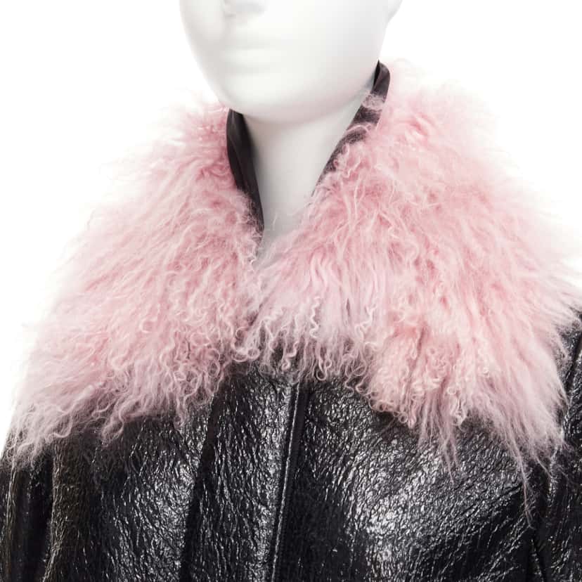 Moncler Pink Fur Wool Coat Black Fur Never worn - Back View
