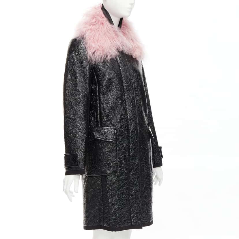Moncler Pink Fur Wool Coat Black Fur Never worn - Model View