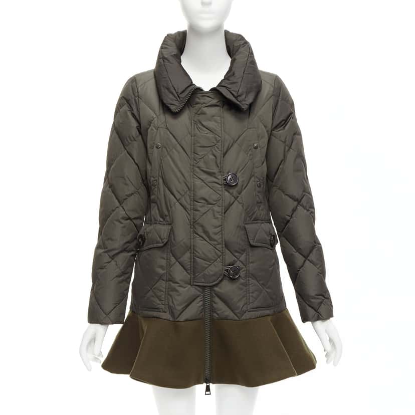 Moncler Khaki Frill Hem Coat Khaki Polyamide Never worn - Front View