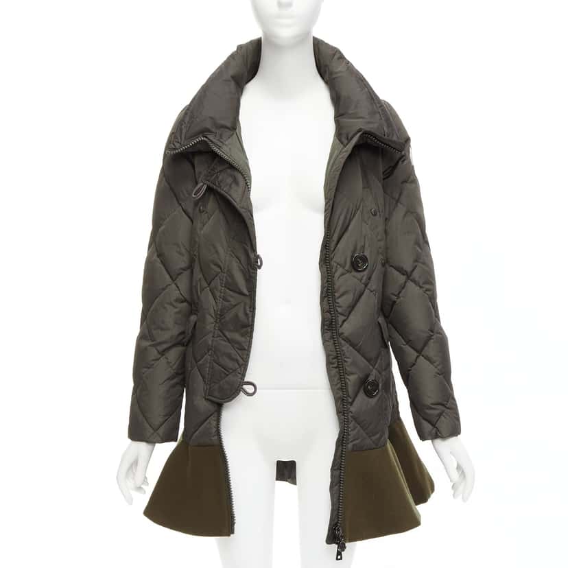 Moncler Khaki Frill Hem Coat Khaki Polyamide Never worn - Inside View