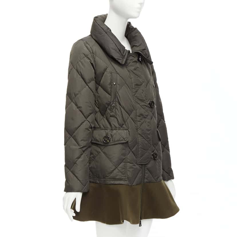 Moncler Khaki Frill Hem Coat Khaki Polyamide Never worn - Model View