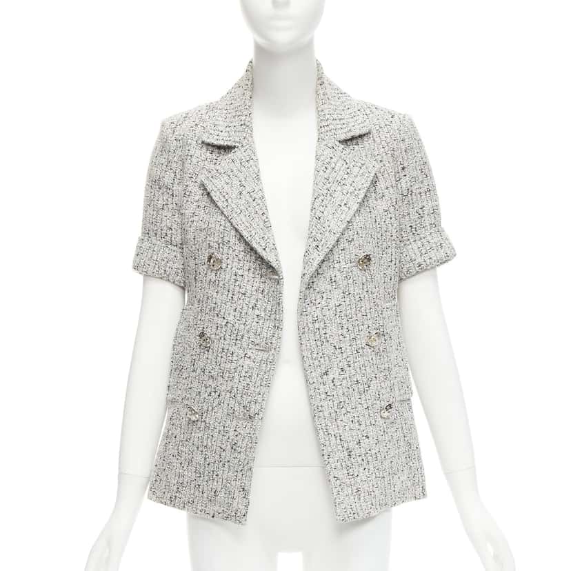 Chanel Silver Tweed Cuff Jacket Grey Cotton Very good condition - Front View