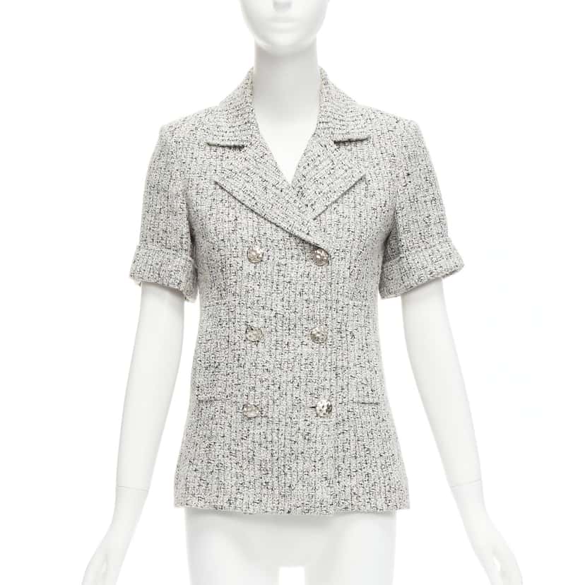 Chanel Silver Tweed Cuff Jacket Grey Cotton Very good condition - Inside View