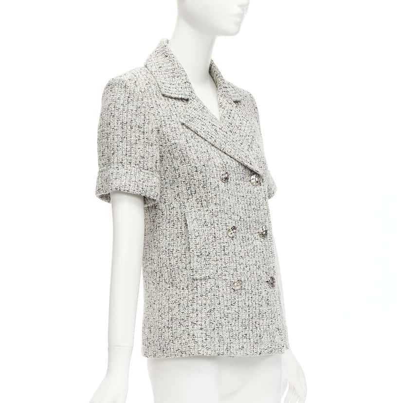 Chanel Silver Tweed Cuff Jacket Grey Cotton Very good condition - Model View