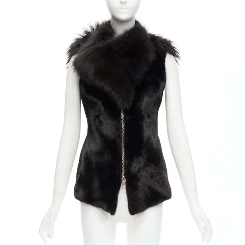 Rick Owens Black Mixed Fur Vest Black Fur Very good condition - Front View