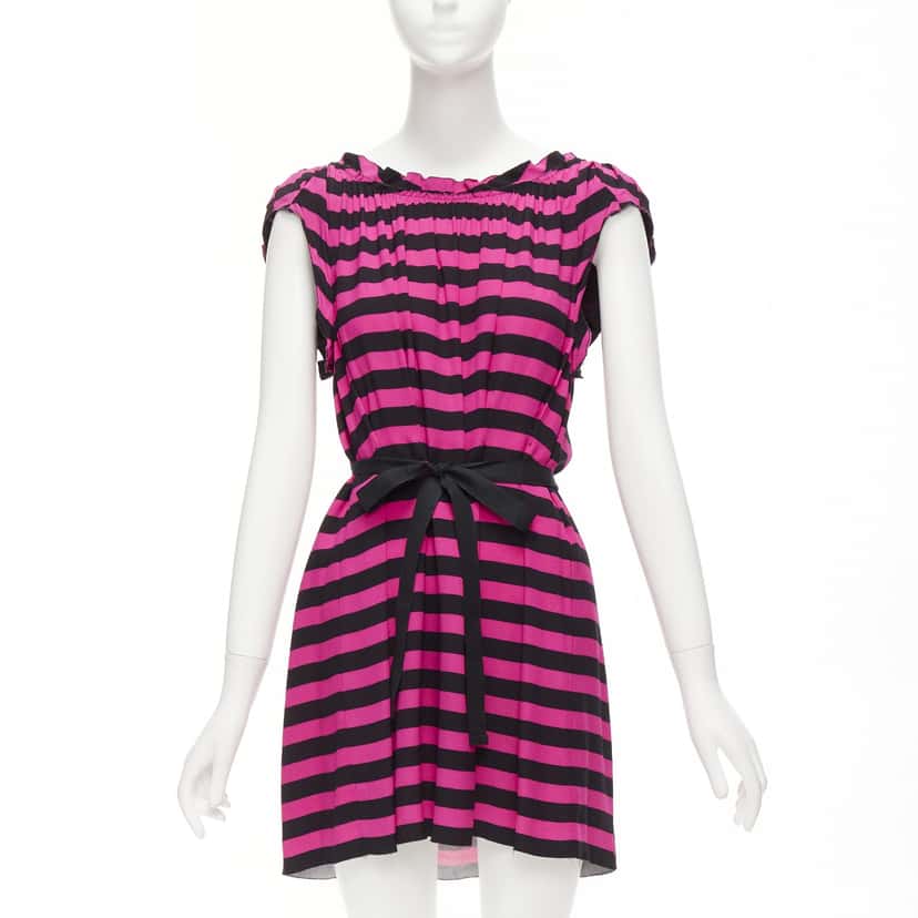 Prada Ribbon Belt Dress Black Wool Never worn - Front View