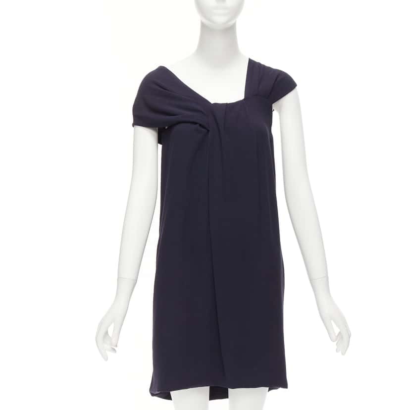 Fendi Pleated Collar Dress Navy Viscose Never worn - Front View