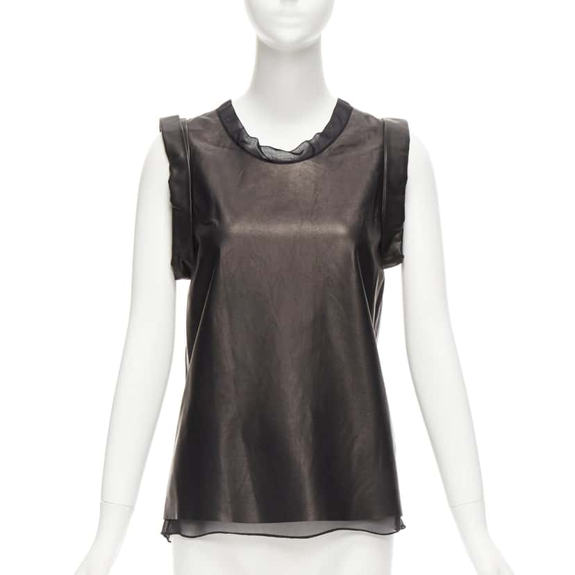 3.1 Phillip Lim Silk Trim Tunic Black Leather Very good condition - Front View