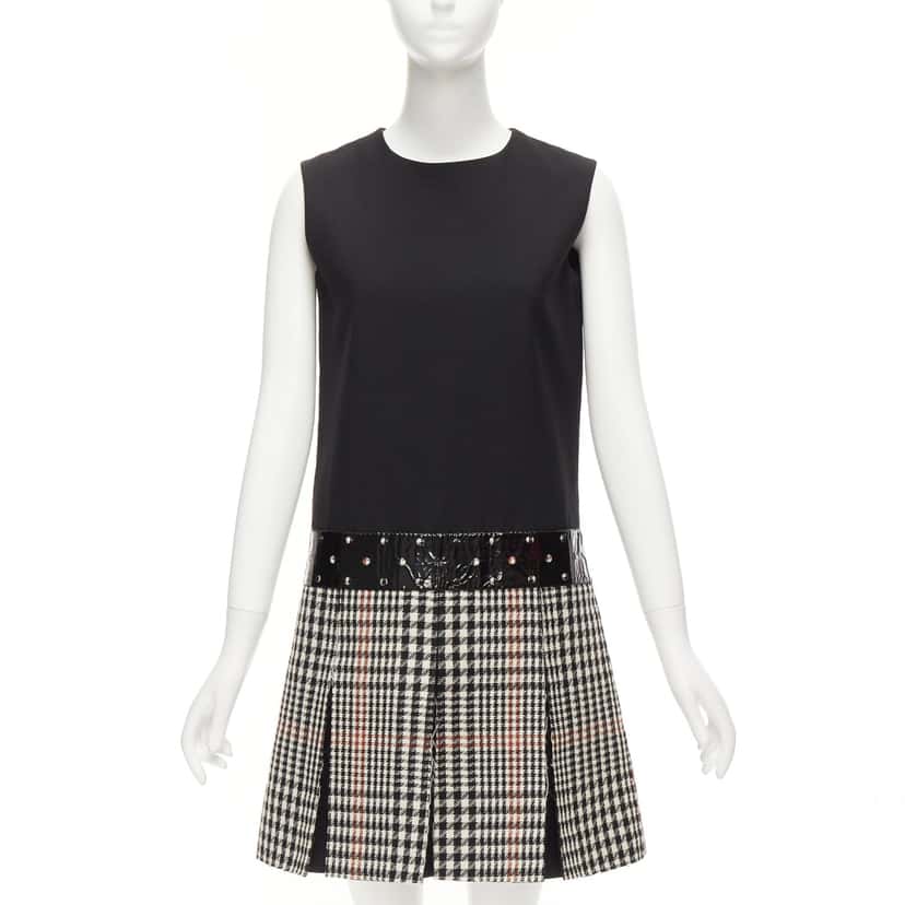 Yves Saint Laurent Houndstooth Fit Dress Black Wool Very good condition - Front View
