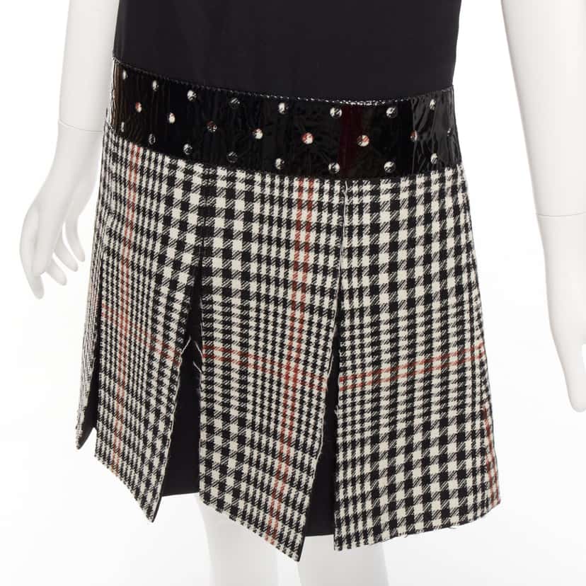 Yves Saint Laurent Houndstooth Fit Dress Black Wool Very good condition - Back View