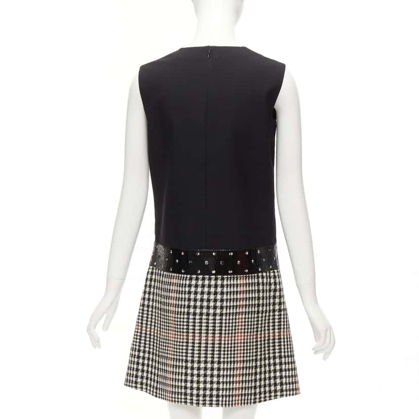 Yves Saint Laurent Houndstooth Fit Dress Black Wool Very good condition - Box View