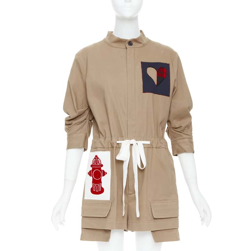 Monse Heart Patchwork Romper Khaki Cotton Very good condition - Front View