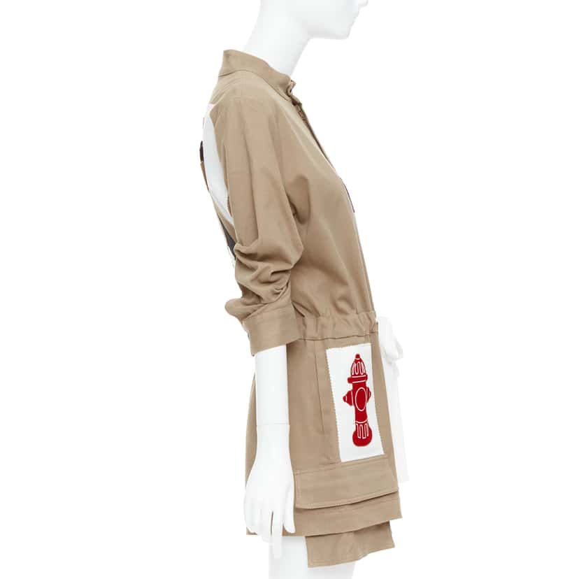 Monse Heart Patchwork Romper Khaki Cotton Very good condition - Model View