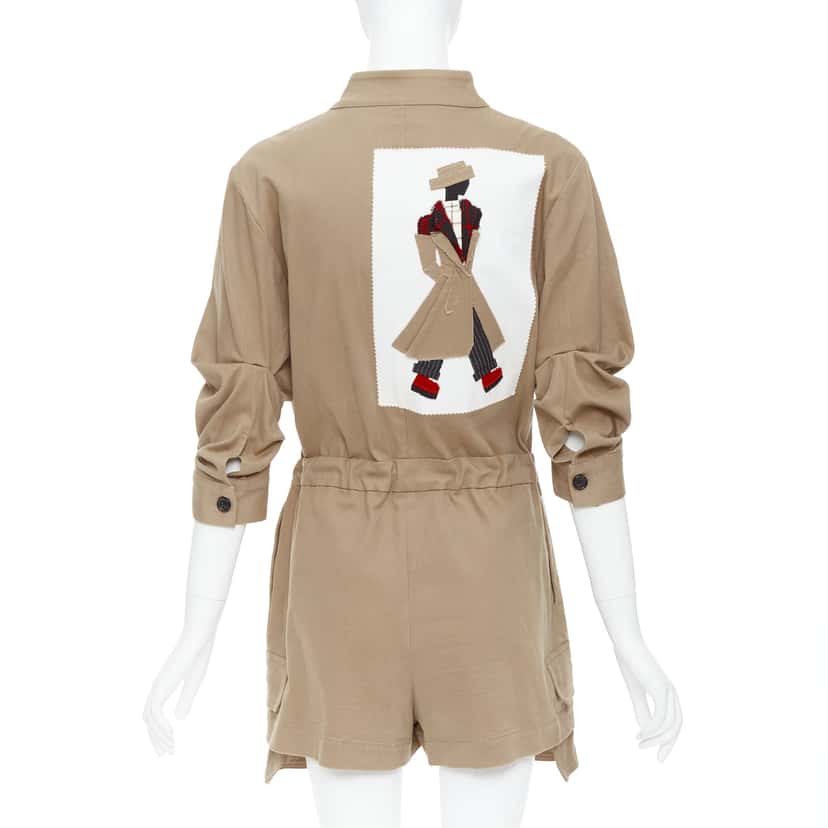 Monse Heart Patchwork Romper Khaki Cotton Very good condition - Box View