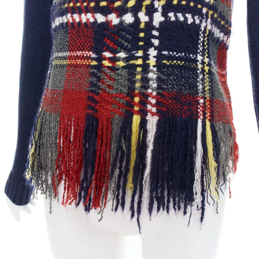 Dior Plaid Fringe Sweater Navy Cashmere Very good condition - Back View