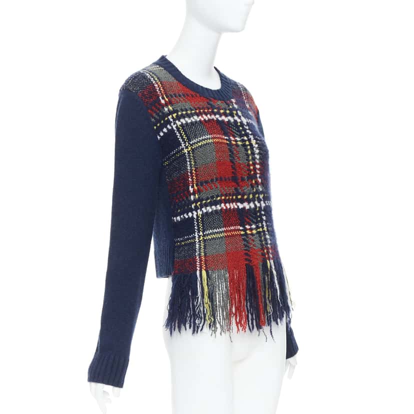 Dior Plaid Fringe Sweater Navy Cashmere Very good condition - Inside View