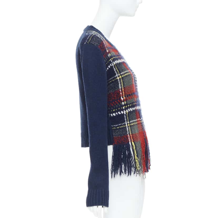 Dior Plaid Fringe Sweater Navy Cashmere Very good condition - Model View