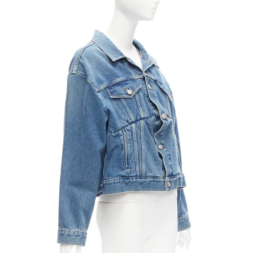 Balenciaga Blue Cropped Denim Jacket Blue Never worn - Model View