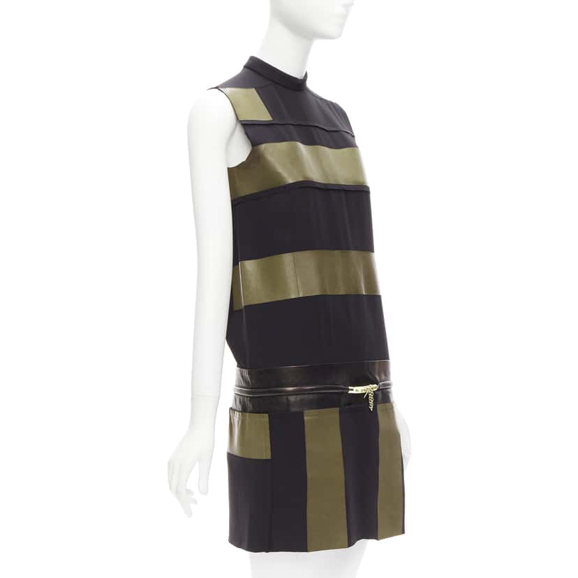 Celine Panel Gold Belt Dress Khaki Leather Fair condition - Inside View