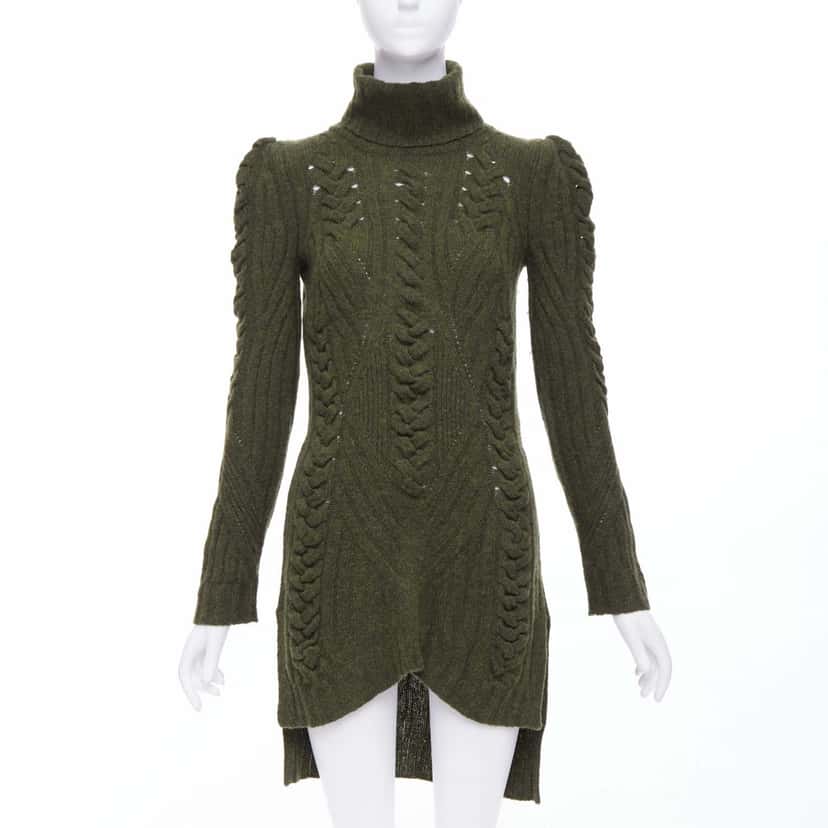 Celine Cable Knit Dress Green Wool Never worn - Front View