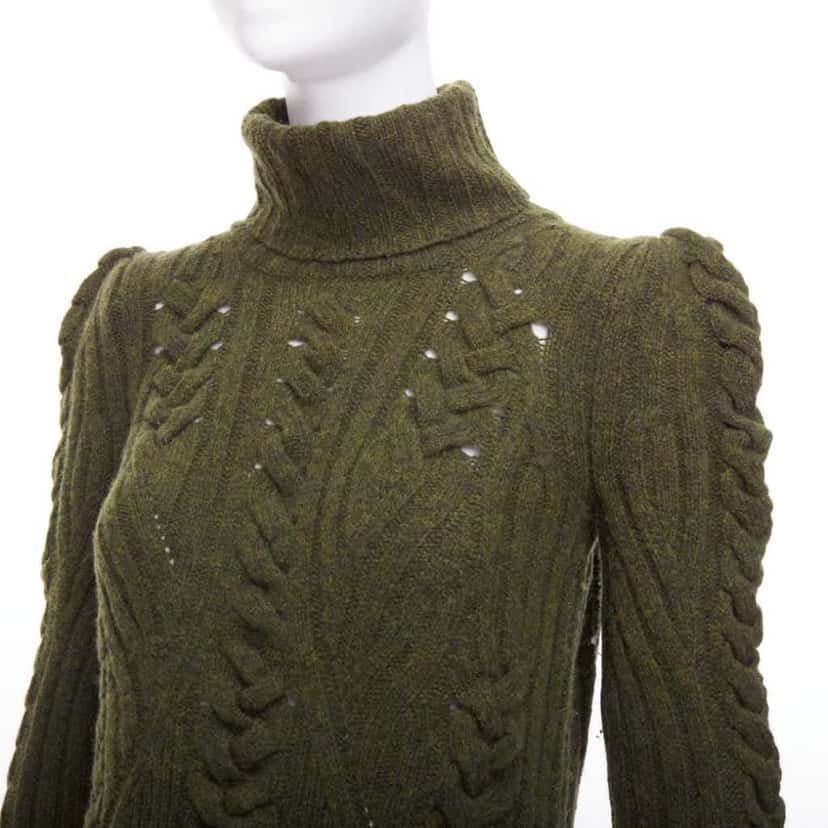 Celine Cable Knit Dress Green Wool Never worn - Back View