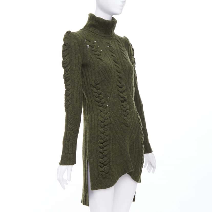 Celine Cable Knit Dress Green Wool Never worn - Inside View