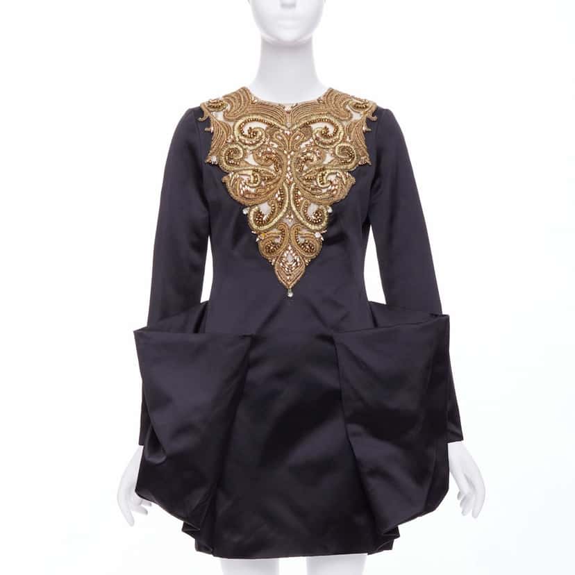 Alexander Mcqueen Bead Structural Dress Black Silk Very good condition - Front View