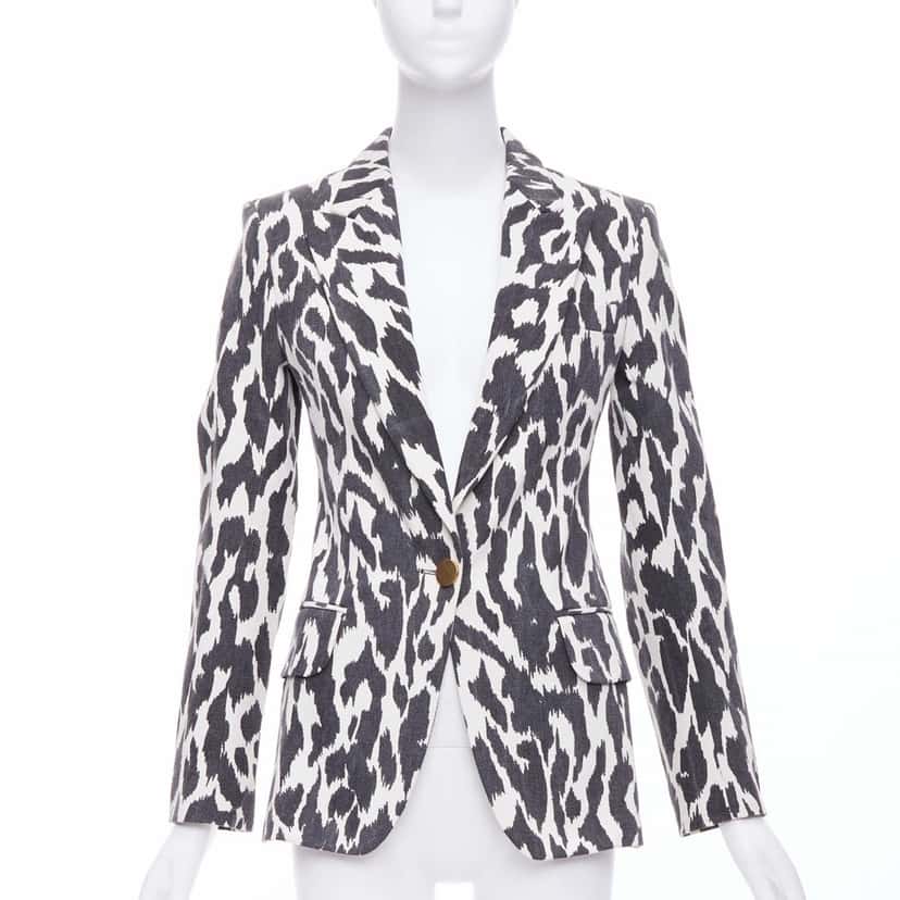 Celine Cream Animal Print Blazer Black Cotton Very good condition - Front View