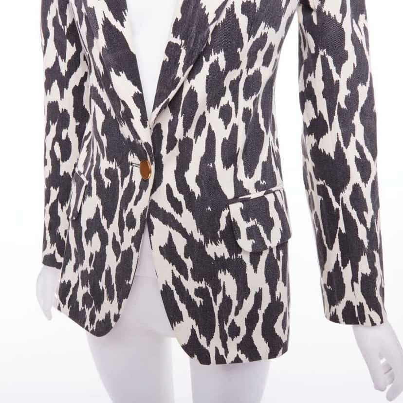 Celine Cream Animal Print Blazer Black Cotton Very good condition - Back View