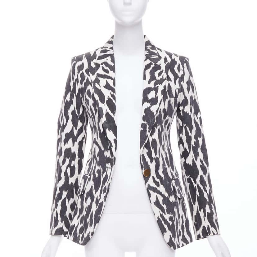 Celine Cream Animal Print Blazer Black Cotton Very good condition - Inside View
