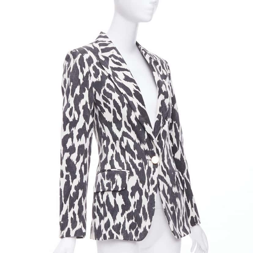 Celine Cream Animal Print Blazer Black Cotton Very good condition - Model View
