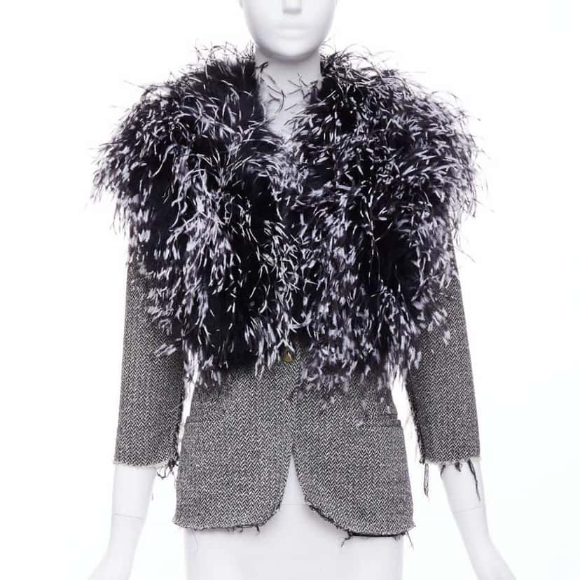 Libertine Black Feather Tweed Jacket Black Fur Very good condition - Front View