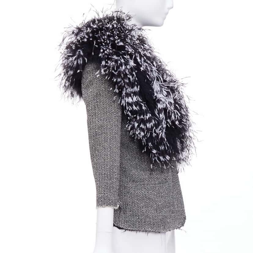 Libertine Black Feather Tweed Jacket Black Fur Very good condition - Model View