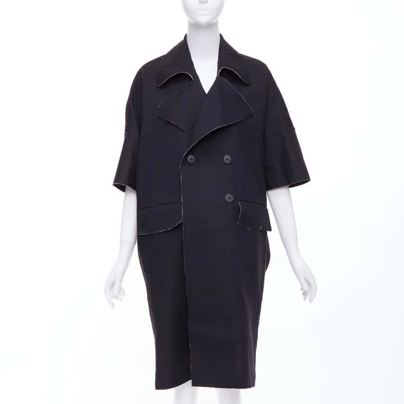 Marni Black Frayed Long Coat Black Wool Never worn - Front View