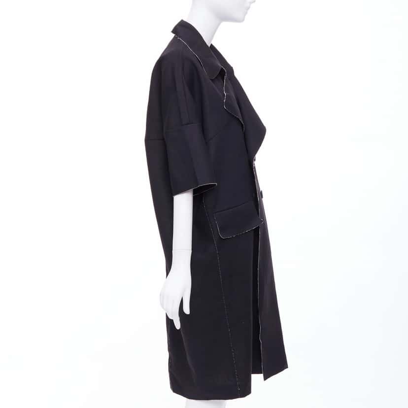 Marni Black Frayed Long Coat Black Wool Never worn - Model View