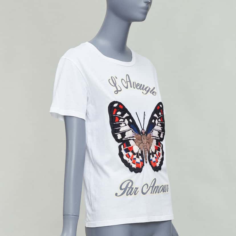 Gucci Butterfly Embroidered Tee White Cotton Never worn - Inside View